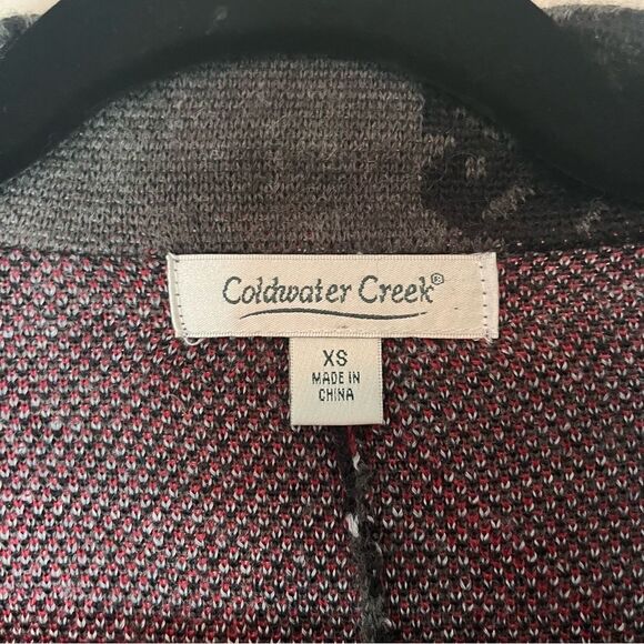 Coldwater Creek Cardigan Sweater Floral Knit Wool Gray Red Black XS - Picture 4 of 9